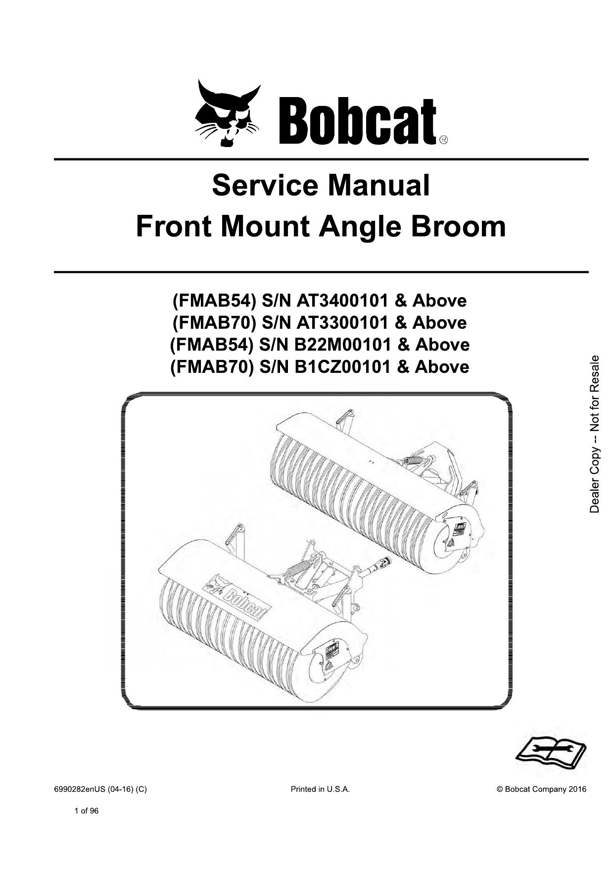 FMAB54 FMAB70 Front Mount Angle Broom Service Manual Bobcat